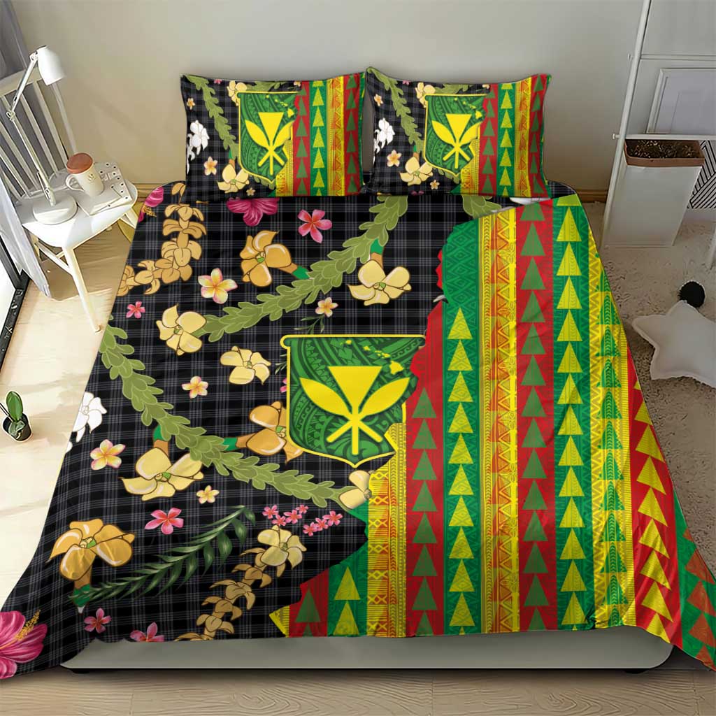 Hawaiian Tropical Plants Lei Bedding Set Kanaka Maoli Tribal with Palaka Motifs LT03 - Polynesian Pride