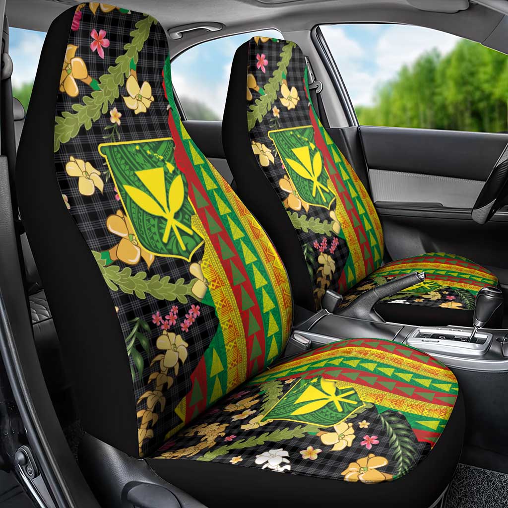 Hawaiian Tropical Plants Lei Car Seat Cover Kanaka Maoli Tribal with Palaka Motifs LT03 - Polynesian Pride