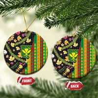Hawaiian Tropical Plants Lei Ceramic Ornament Kanaka Maoli Tribal with Palaka Motifs - Polynesian Pride