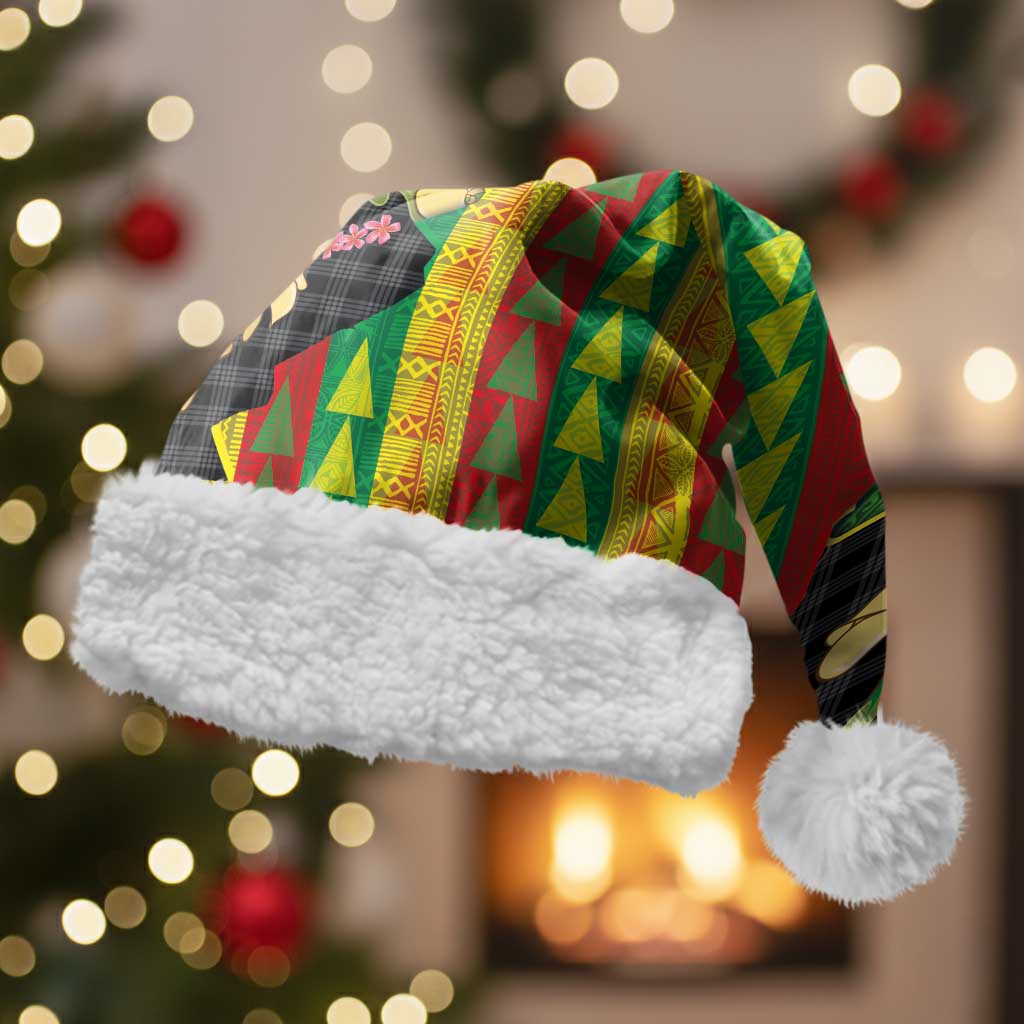 Hawaiian Tropical Plants Lei Christmas Santa Hat Kanaka Maoli Tribal with Palaka Motifs - Polynesian Pride