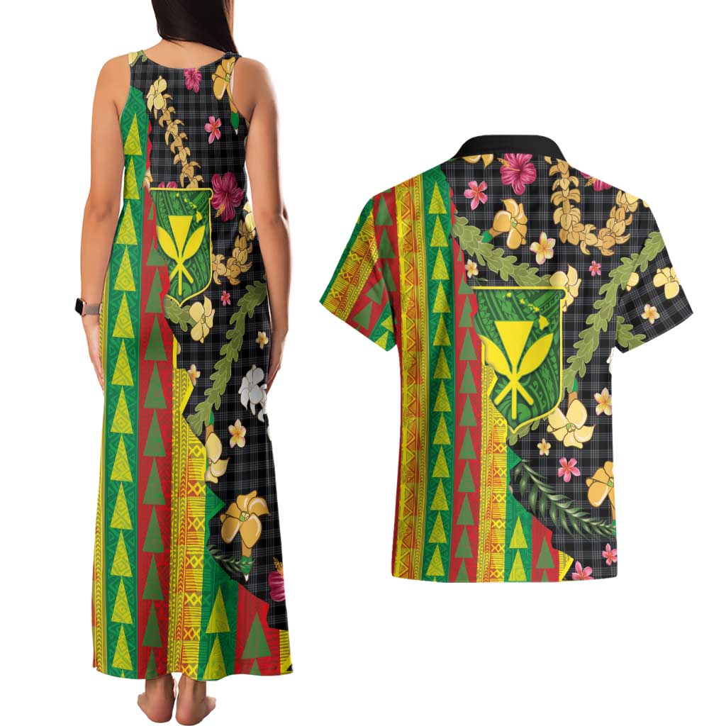 Hawaiian Tropical Plants Lei Couples Matching Tank Maxi Dress and Hawaiian Shirt Kanaka Maoli Tribal with Palaka Motifs LT03 - Polynesian Pride