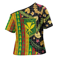 Hawaiian Tropical Plants Lei Cross Shoulder Shirt Kanaka Maoli Tribal with Palaka Motifs LT03 - Polynesian Pride