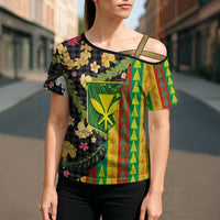 Hawaiian Tropical Plants Lei Cross Shoulder Shirt Kanaka Maoli Tribal with Palaka Motifs LT03 - Polynesian Pride