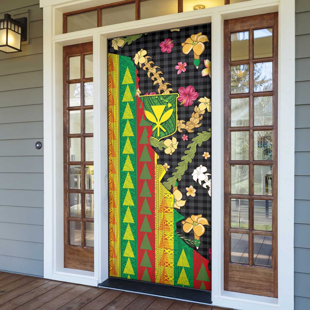 Hawaiian Tropical Plants Lei Door Cover Kanaka Maoli Tribal with Palaka Motifs LT03 - Polynesian Pride