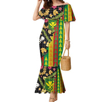 Hawaiian Tropical Plants Lei Family Matching Mermaid Dress and Hawaiian Shirt Kanaka Maoli Tribal with Palaka Motifs LT03 Mom's Dress Multicolor - Polynesian Pride