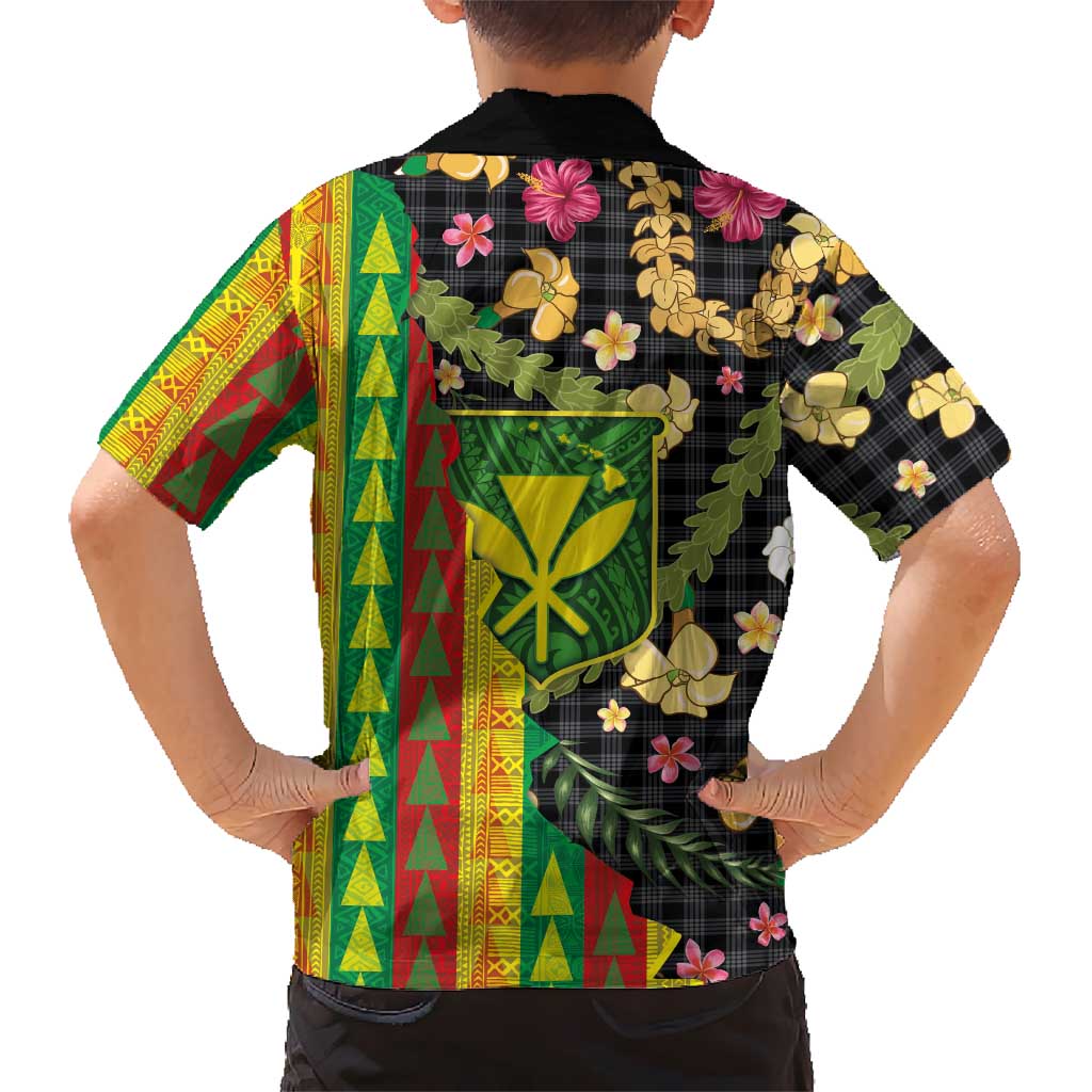 Hawaiian Tropical Plants Lei Family Matching Off The Shoulder Long Sleeve Dress and Hawaiian Shirt Kanaka Maoli Tribal with Palaka Motifs LT03 - Polynesian Pride