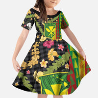 Hawaiian Tropical Plants Lei Family Matching Off The Shoulder Long Sleeve Dress and Hawaiian Shirt Kanaka Maoli Tribal with Palaka Motifs LT03 Daughter's Dress Multicolor - Polynesian Pride