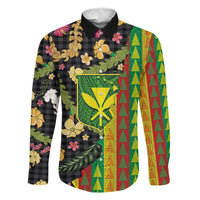 Hawaiian Tropical Plants Lei Family Matching Off The Shoulder Long Sleeve Dress and Hawaiian Shirt Kanaka Maoli Tribal with Palaka Motifs LT03 Dad's Shirt - Long Sleeve Multicolor - Polynesian Pride