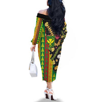 Hawaiian Tropical Plants Lei Family Matching Off The Shoulder Long Sleeve Dress and Hawaiian Shirt Kanaka Maoli Tribal with Palaka Motifs LT03 - Polynesian Pride