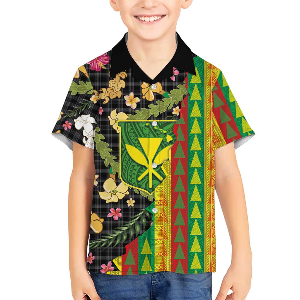 Hawaiian Tropical Plants Lei Family Matching Off The Shoulder Long Sleeve Dress and Hawaiian Shirt Kanaka Maoli Tribal with Palaka Motifs LT03 Son's Shirt Multicolor - Polynesian Pride