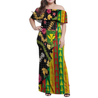 Hawaiian Tropical Plants Lei Family Matching Off Shoulder Maxi Dress and Hawaiian Shirt Kanaka Maoli Tribal with Palaka Motifs LT03 Mom's Dress Multicolor - Polynesian Pride