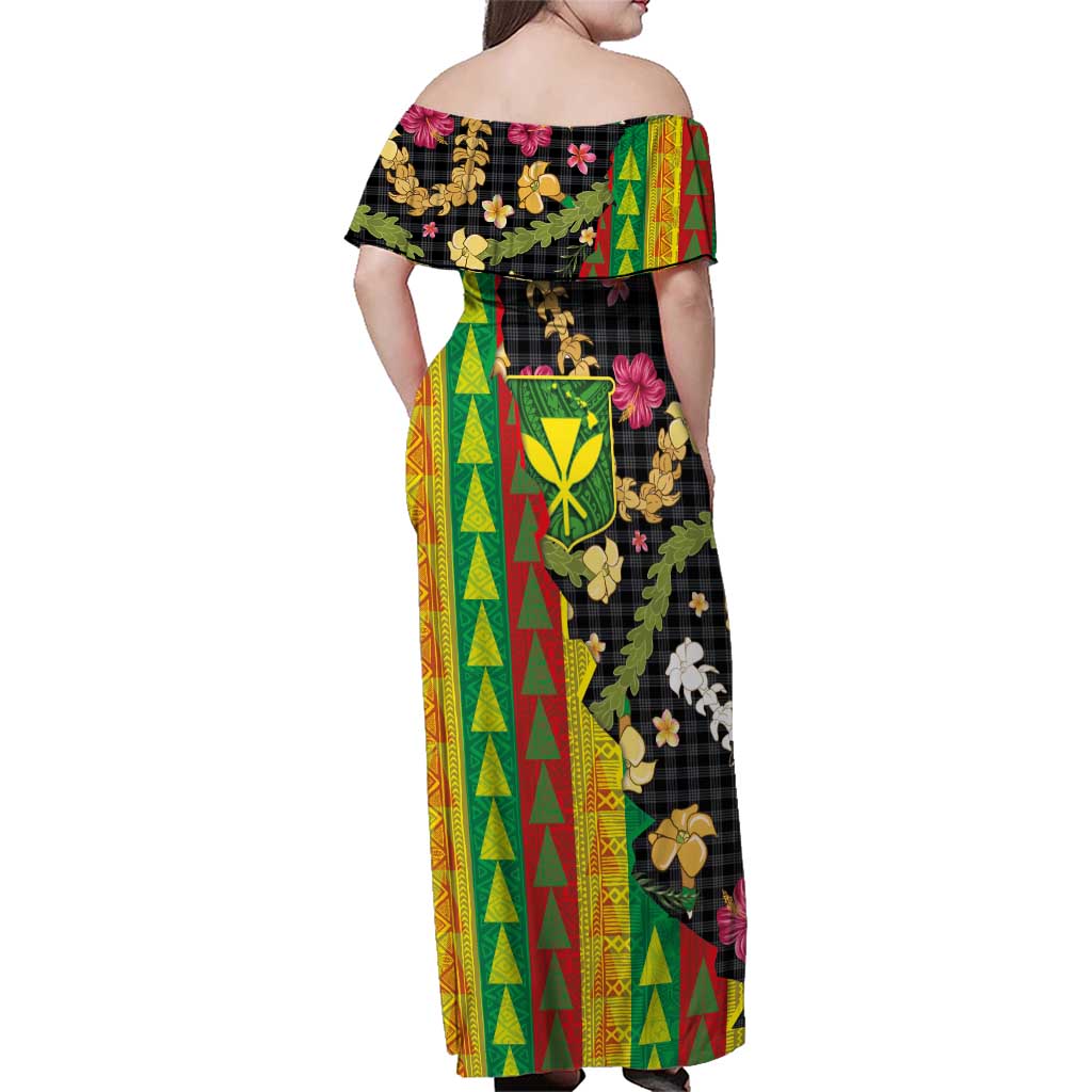 Hawaiian Tropical Plants Lei Family Matching Off Shoulder Maxi Dress and Hawaiian Shirt Kanaka Maoli Tribal with Palaka Motifs LT03 - Polynesian Pride