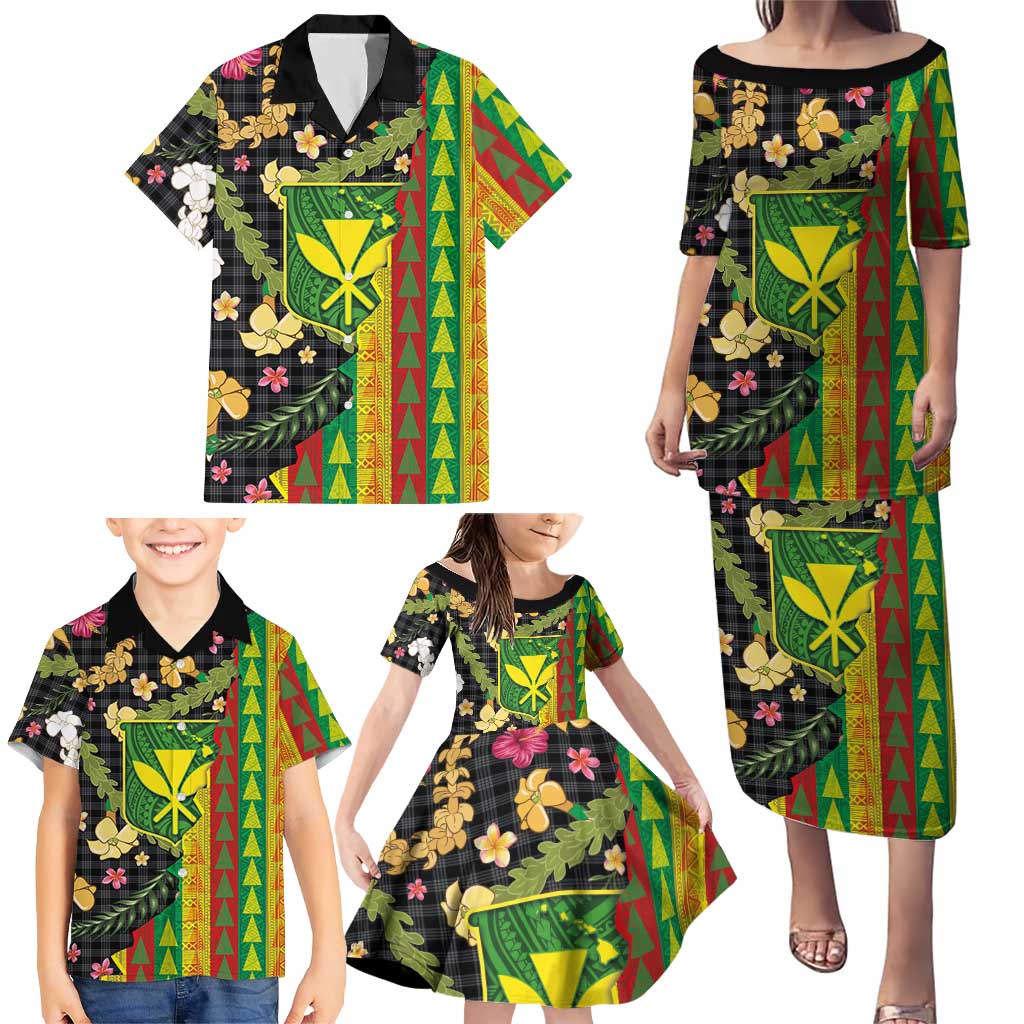 Hawaiian Tropical Plants Lei Family Matching Puletasi and Hawaiian Shirt Kanaka Maoli Tribal with Palaka Motifs LT03 - Polynesian Pride