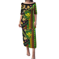 Hawaiian Tropical Plants Lei Family Matching Puletasi and Hawaiian Shirt Kanaka Maoli Tribal with Palaka Motifs LT03 Mom's Dress Multicolor - Polynesian Pride