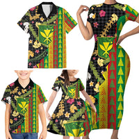 Hawaiian Tropical Plants Lei Family Matching Short Sleeve Bodycon Dress and Hawaiian Shirt Kanaka Maoli Tribal with Palaka Motifs LT03 - Polynesian Pride