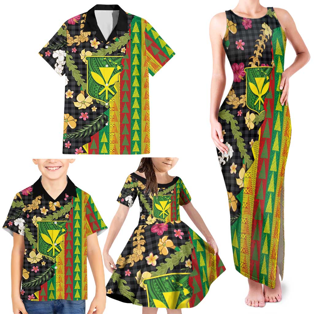 Hawaiian Tropical Plants Lei Family Matching Tank Maxi Dress and Hawaiian Shirt Kanaka Maoli Tribal with Palaka Motifs LT03 - Polynesian Pride