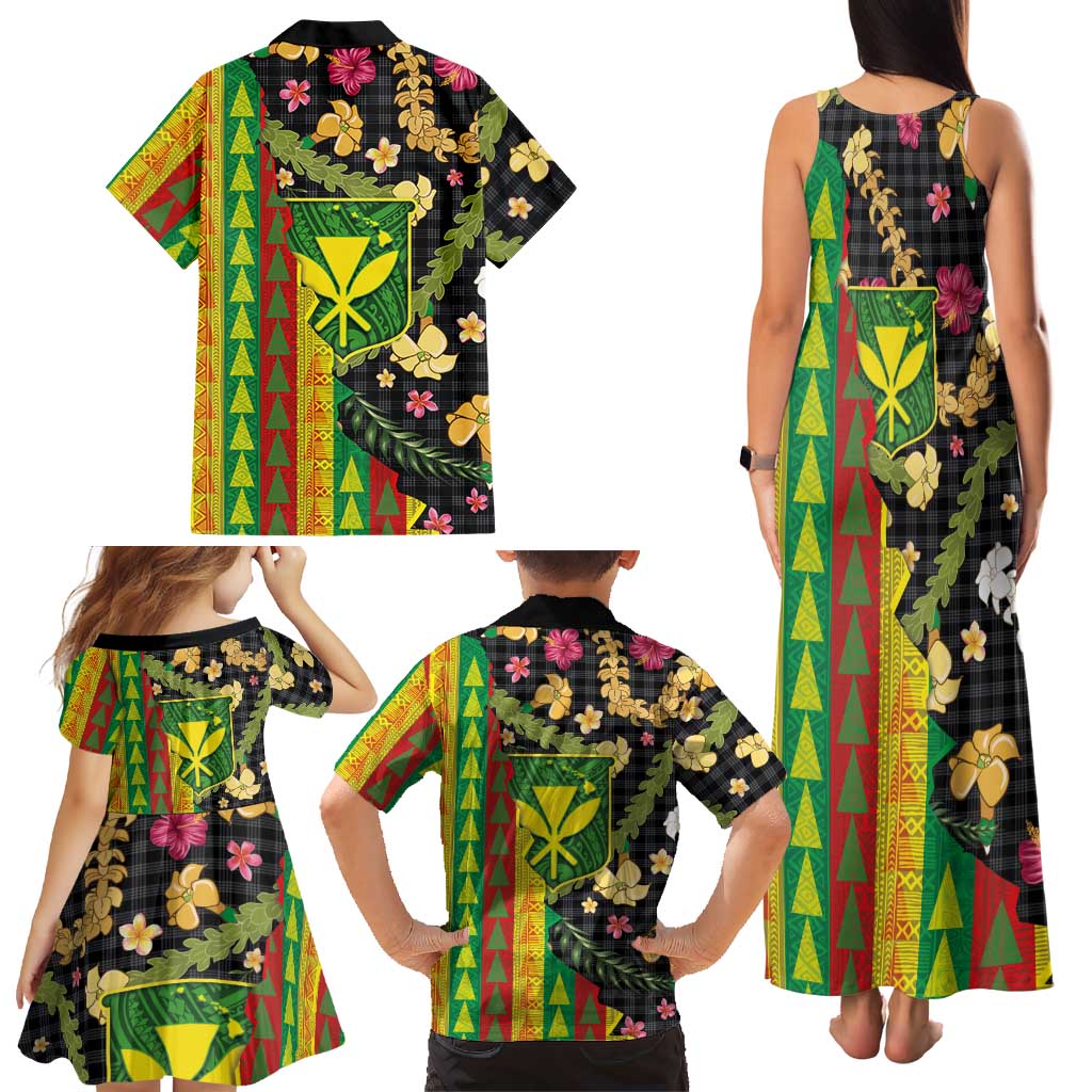 Hawaiian Tropical Plants Lei Family Matching Tank Maxi Dress and Hawaiian Shirt Kanaka Maoli Tribal with Palaka Motifs LT03 - Polynesian Pride