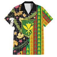 Hawaiian Tropical Plants Lei Family Matching Tank Maxi Dress and Hawaiian Shirt Kanaka Maoli Tribal with Palaka Motifs LT03 Dad's Shirt - Short Sleeve Multicolor - Polynesian Pride