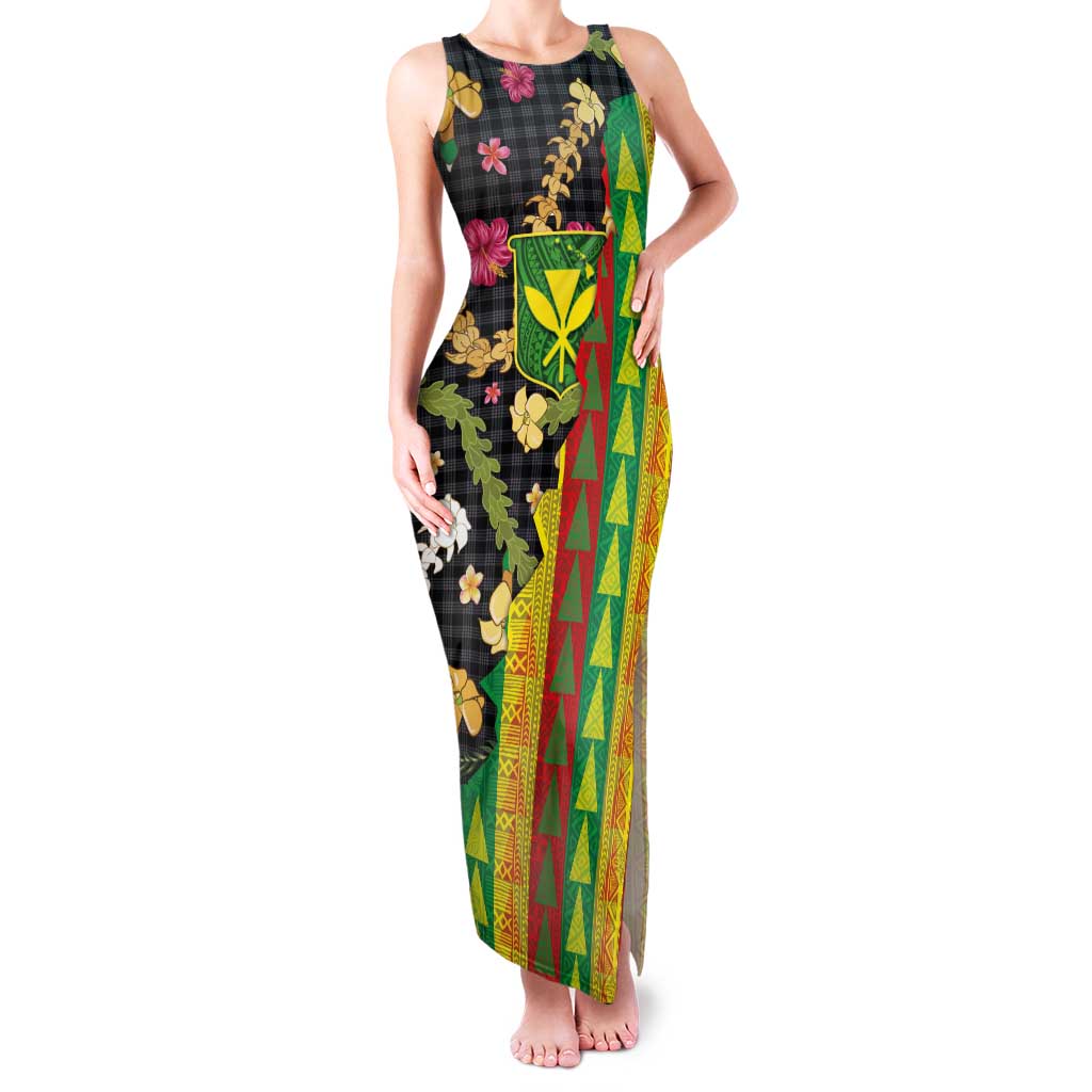 Hawaiian Tropical Plants Lei Family Matching Tank Maxi Dress and Hawaiian Shirt Kanaka Maoli Tribal with Palaka Motifs LT03 Mom's Dress Multicolor - Polynesian Pride