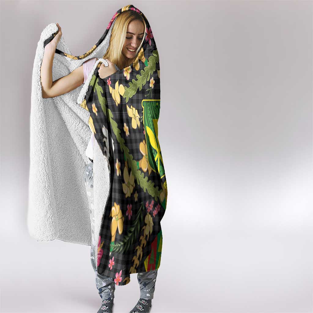 Hawaiian Tropical Plants Lei Hooded Blanket Kanaka Maoli Tribal with Palaka Motifs - Polynesian Pride