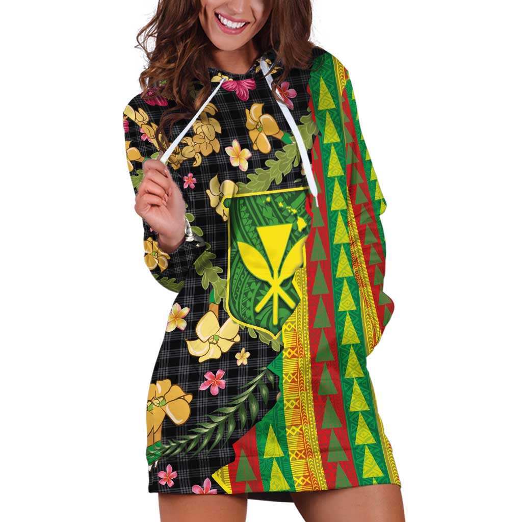 Hawaiian Tropical Plants Lei Hoodie Dress Kanaka Maoli Tribal with Palaka Motifs LT03 Multicolor - Polynesian Pride