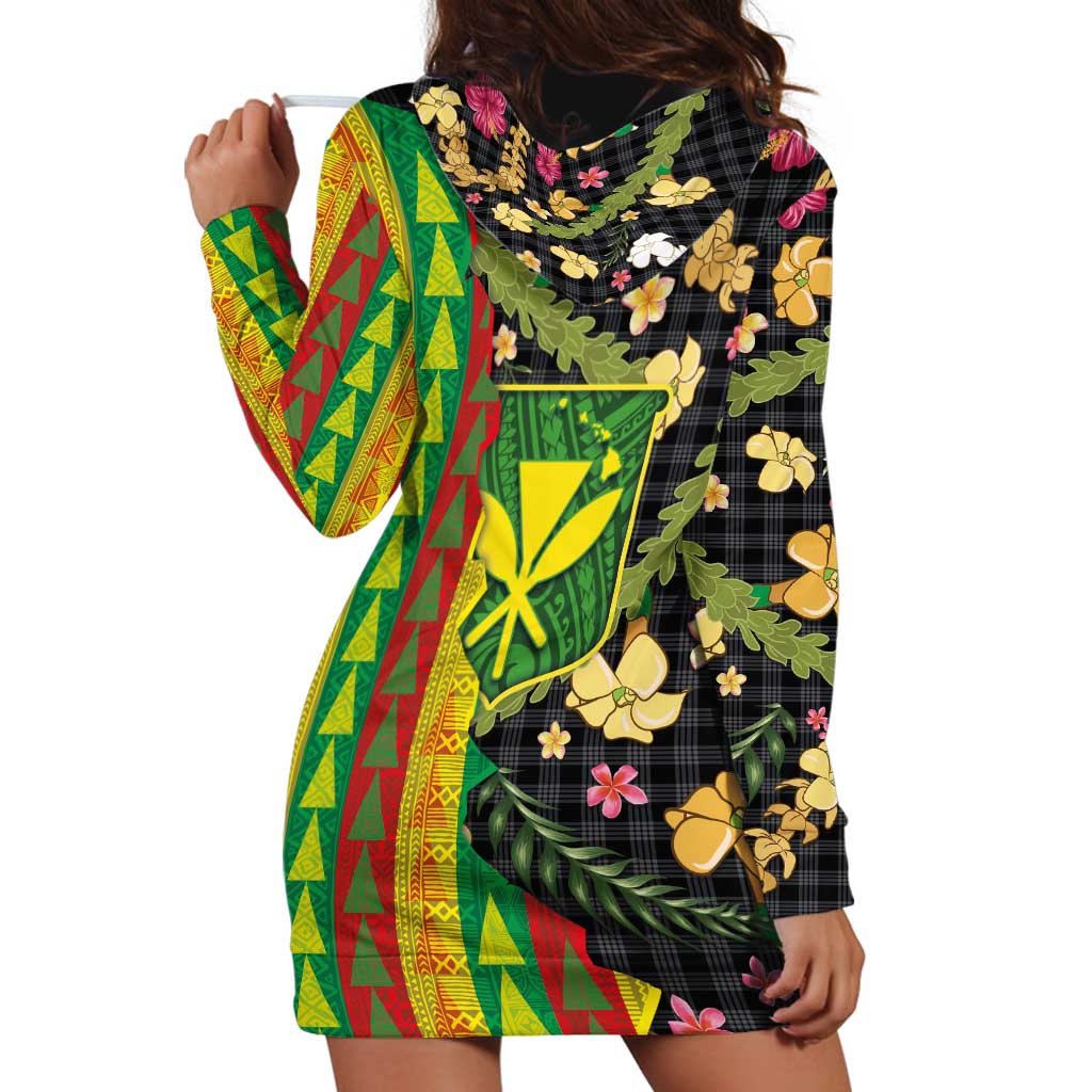 Hawaiian Tropical Plants Lei Hoodie Dress Kanaka Maoli Tribal with Palaka Motifs LT03 - Polynesian Pride