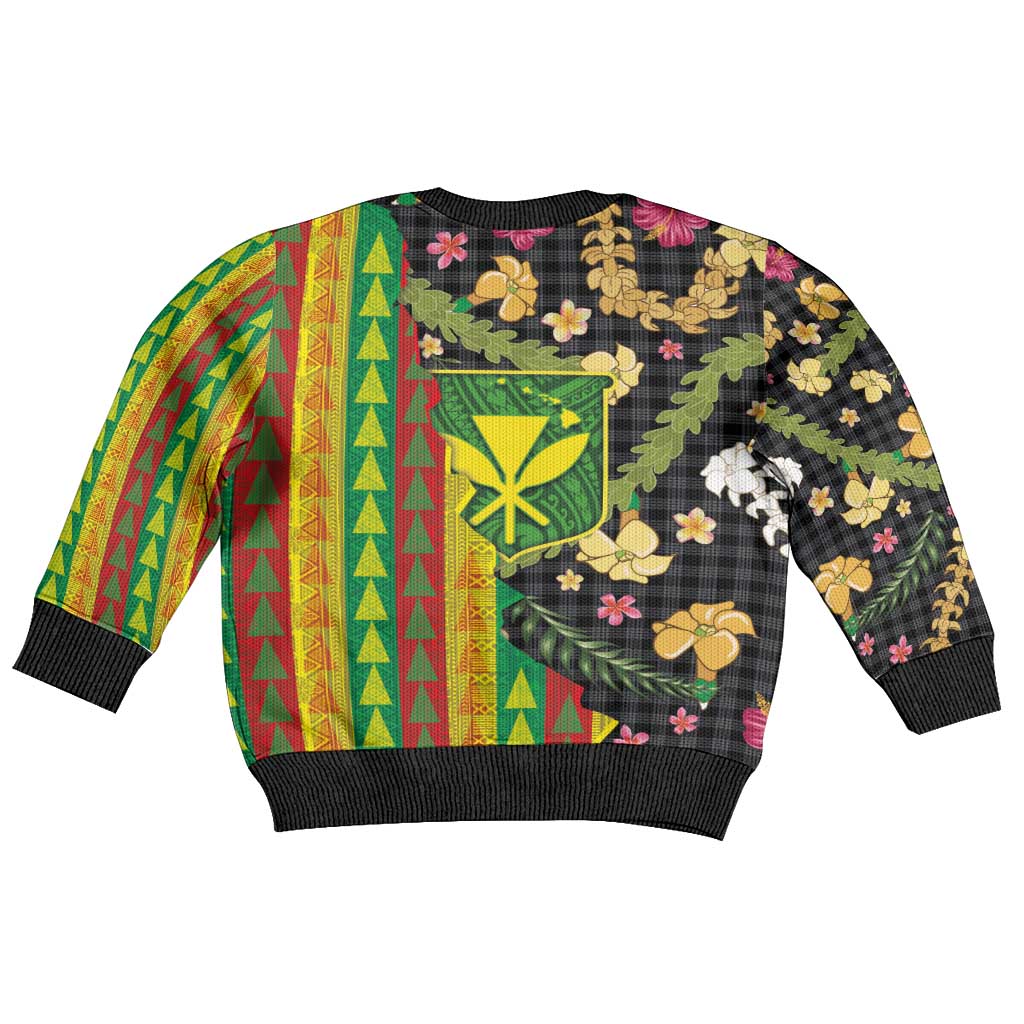 Hawaiian Tropical Plants Lei Kid Ugly Christmas Sweater Kanaka Maoli Tribal with Palaka Motifs LT03 - Polynesian Pride