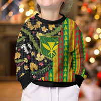 Hawaiian Tropical Plants Lei Kid Ugly Christmas Sweater Kanaka Maoli Tribal with Palaka Motifs LT03 - Polynesian Pride