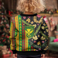 Hawaiian Tropical Plants Lei Kid Ugly Christmas Sweater Kanaka Maoli Tribal with Palaka Motifs LT03 - Polynesian Pride