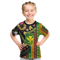 Hawaiian Tropical Plants Lei Kid T Shirt Kanaka Maoli Tribal with Palaka Motifs LT03 Multicolor - Polynesian Pride