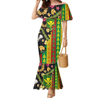 Hawaiian Tropical Plants Lei Mermaid Dress Kanaka Maoli Tribal with Palaka Motifs LT03 Women Multicolor - Polynesian Pride