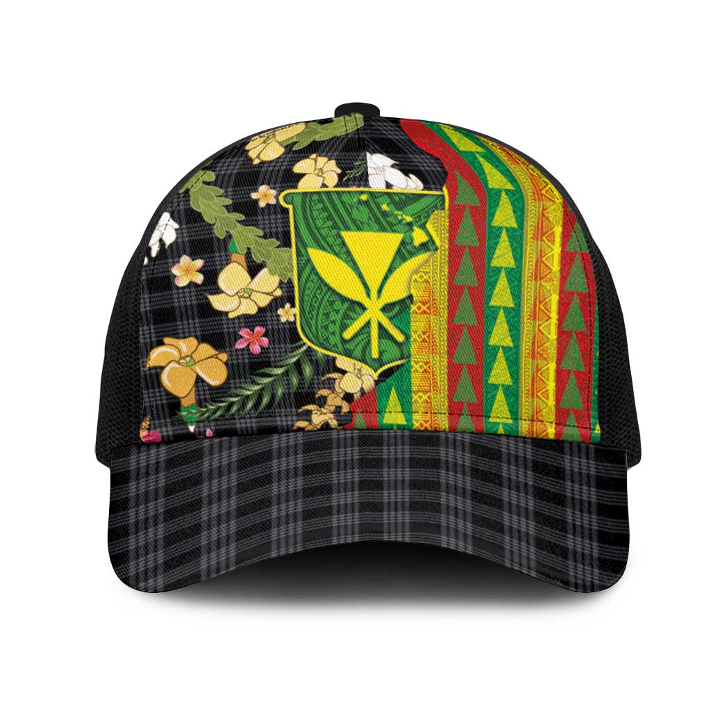 Hawaiian Tropical Plants Lei Mesh Trucker Cap Kanaka Maoli Tribal with Palaka Motifs - Polynesian Pride