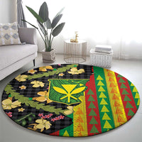 Hawaiian Tropical Plants Lei Round Carpet Kanaka Maoli Tribal with Palaka Motifs - Polynesian Pride