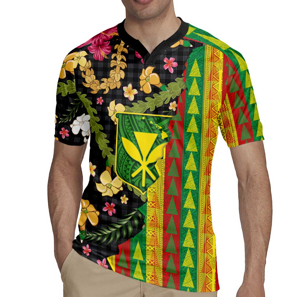 Hawaiian Tropical Plants Lei Rugby Jersey Kanaka Maoli Tribal with Palaka Motifs - Polynesian Pride