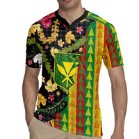 Hawaiian Tropical Plants Lei Rugby Jersey Kanaka Maoli Tribal with Palaka Motifs - Polynesian Pride