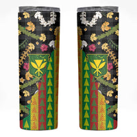 Hawaiian Tropical Plants Lei Skinny Tumbler Kanaka Maoli Tribal with Palaka Motifs LT03 Multicolor - Polynesian Pride