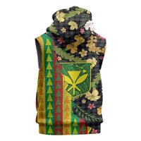 Hawaiian Tropical Plants Lei Sleeveless Hoodie Kanaka Maoli Tribal with Palaka Motifs LT03 - Polynesian Pride