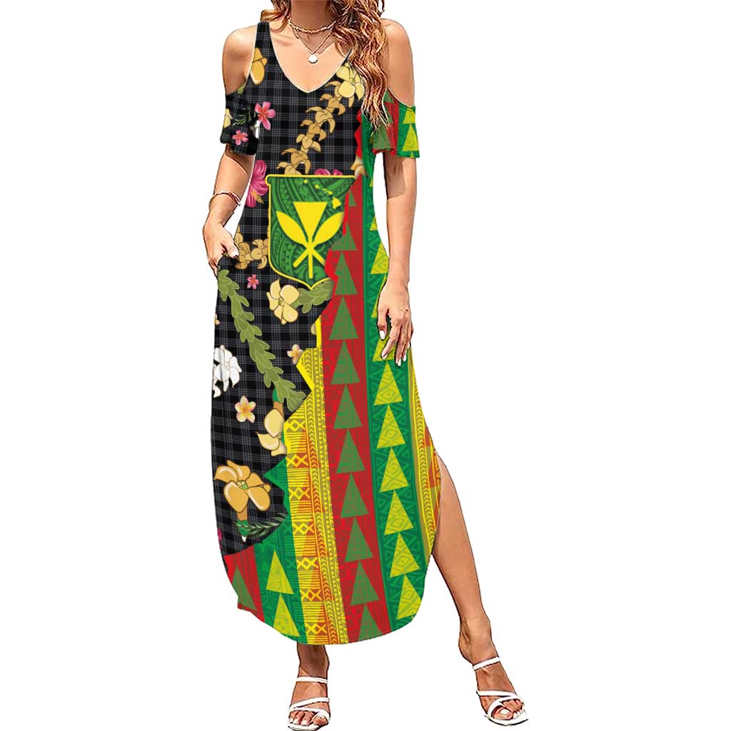 Hawaiian Tropical Plants Lei Summer Maxi Dress Kanaka Maoli Tribal with Palaka Motifs LT03 Women Multicolor - Polynesian Pride