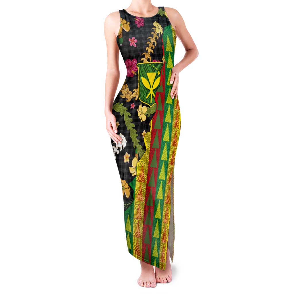 Hawaiian Tropical Plants Lei Tank Maxi Dress Kanaka Maoli Tribal with Palaka Motifs LT03 Women Multicolor - Polynesian Pride