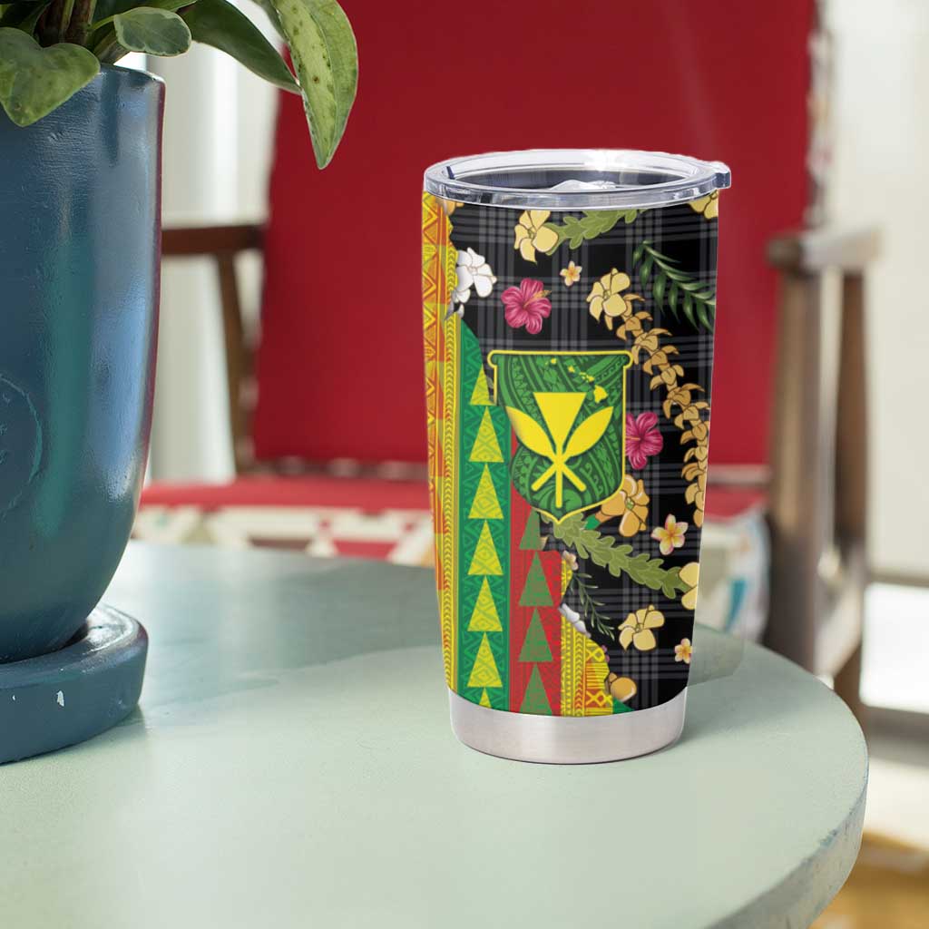 Hawaiian Tropical Plants Lei Tumbler Cup Kanaka Maoli Tribal with Palaka Motifs LT03 - Polynesian Pride