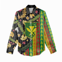 Hawaiian Tropical Plants Lei Women Casual Shirt Kanaka Maoli Tribal with Palaka Motifs LT03 - Polynesian Pride