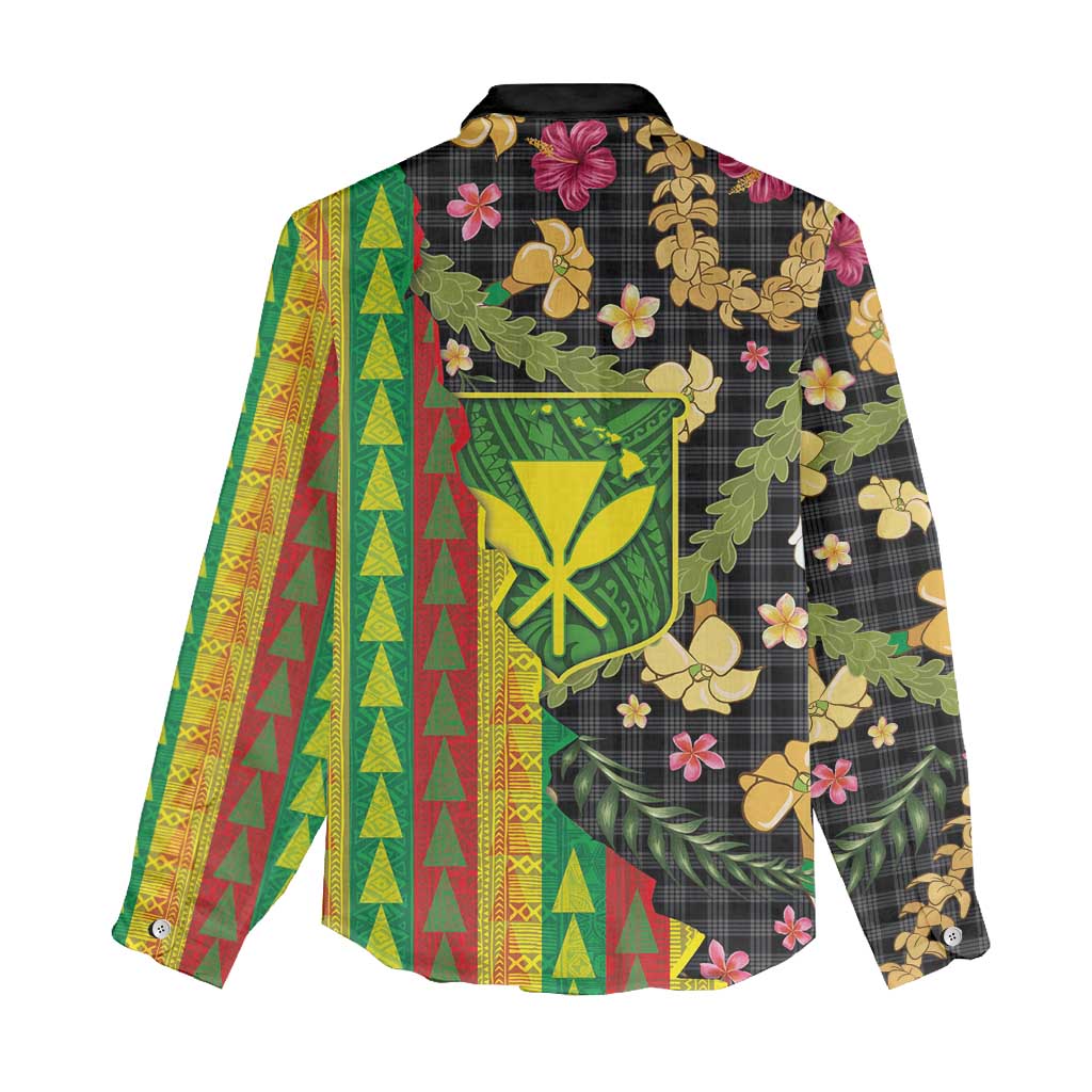 Hawaiian Tropical Plants Lei Women Casual Shirt Kanaka Maoli Tribal with Palaka Motifs LT03 - Polynesian Pride