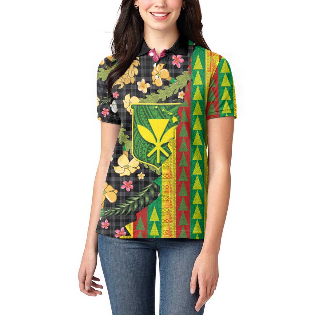Hawaiian Tropical Plants Lei Women Polo Shirt Kanaka Maoli Tribal with Palaka Motifs LT03 - Polynesian Pride