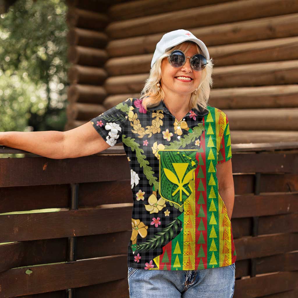Hawaiian Tropical Plants Lei Women Polo Shirt Kanaka Maoli Tribal with Palaka Motifs LT03 - Polynesian Pride