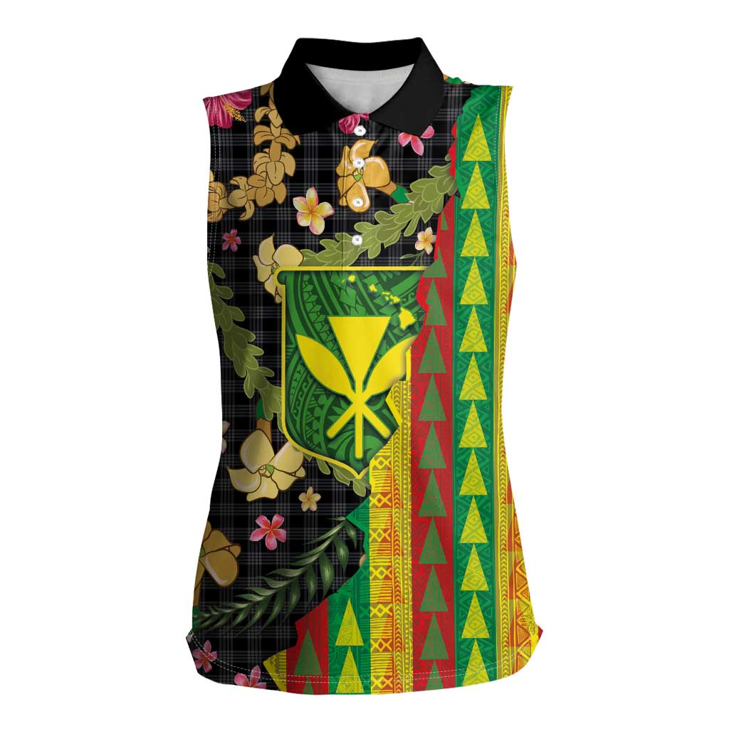 Hawaiian Tropical Plants Lei Women Sleeveless Polo Shirt Kanaka Maoli Tribal with Palaka Motifs LT03 Female Multicolor - Polynesian Pride