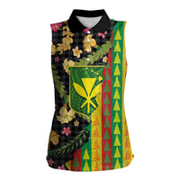 Hawaiian Tropical Plants Lei Women Sleeveless Polo Shirt Kanaka Maoli Tribal with Palaka Motifs LT03 Female Multicolor - Polynesian Pride