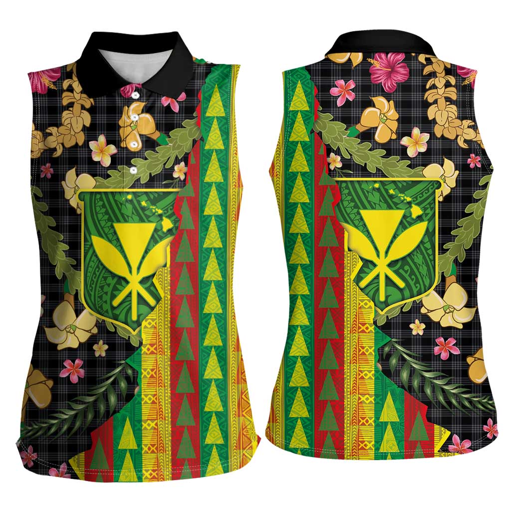 Hawaiian Tropical Plants Lei Women Sleeveless Polo Shirt Kanaka Maoli Tribal with Palaka Motifs LT03 - Polynesian Pride
