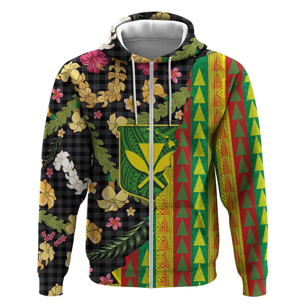 Hawaiian Tropical Plants Lei Zip Hoodie Kanaka Maoli Tribal with Palaka Motifs LT03 Zip Hoodie Multicolor - Polynesian Pride