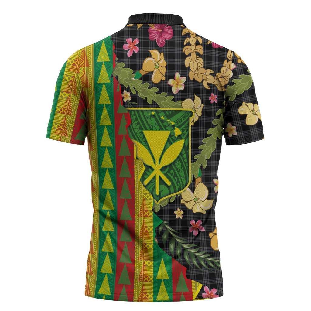 Hawaiian Tropical Plants Lei Zipper Polo Shirt Kanaka Maoli Tribal with Palaka Motifs LT03 - Polynesian Pride