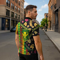 Hawaiian Tropical Plants Lei Zipper Polo Shirt Kanaka Maoli Tribal with Palaka Motifs LT03 - Polynesian Pride